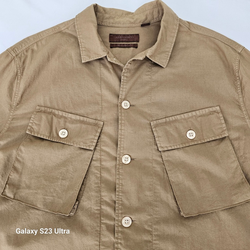 ALLSAINTS Mens Strathmoor Shirt Medium Tan Relaxed Fit long sleeve Hipster